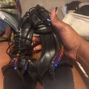Chic Black Heels with Multicolor Accents